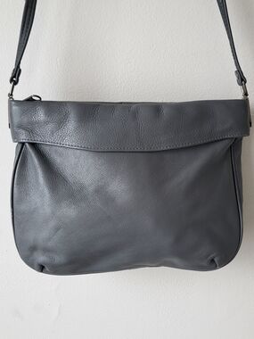Gray Leather Crossbody Shoulder Bag